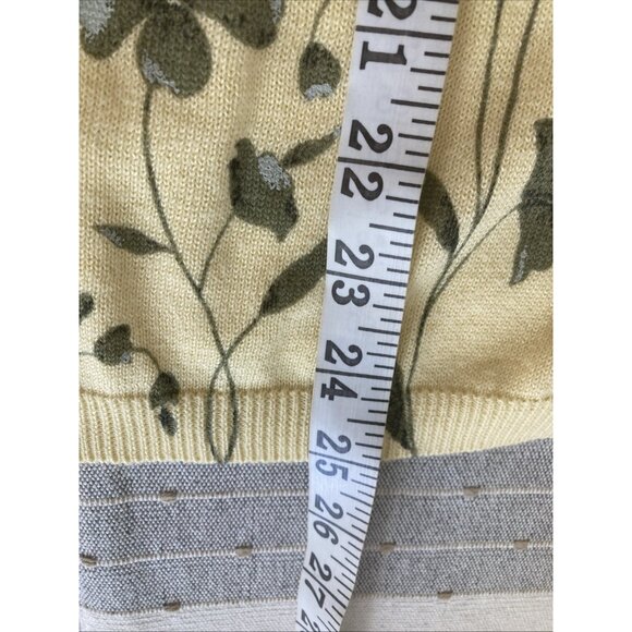 Leslie Fay Floral Cardigan Sweater Granny Cottagecore 80s Yellow Hong Kong Sz L - Picture 7 of 9